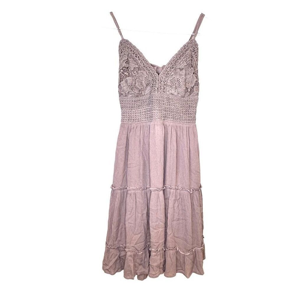 Illa Illa Sleeveless Lace Tiered Mini Dress Dusty Rose Large